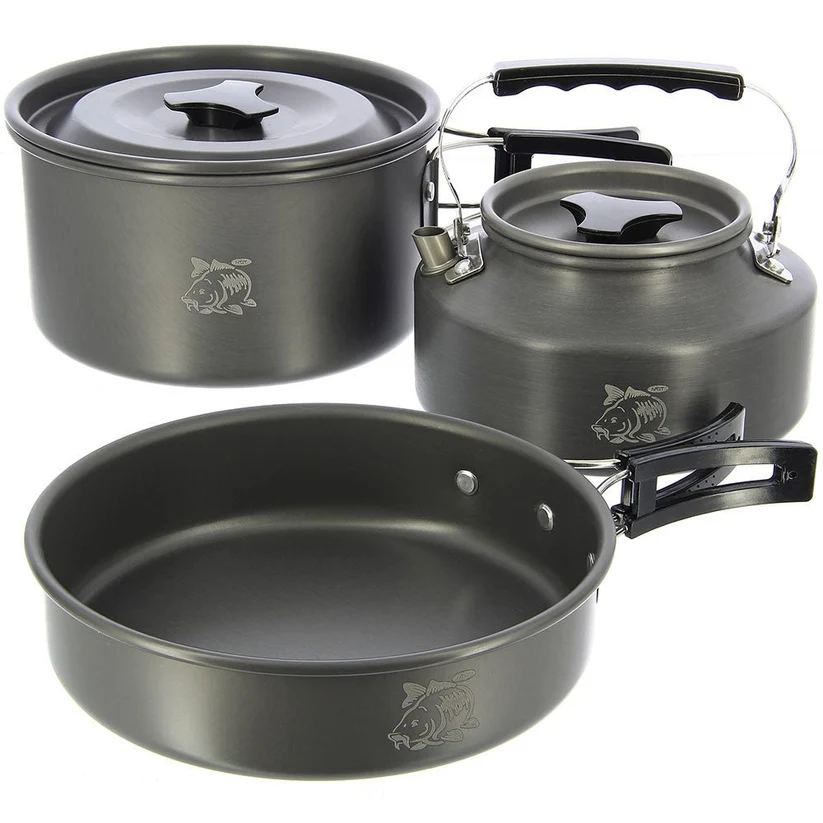 NGT Aluminium Outdoor Cook Set - 1.1 litre Kettle, Pot and Pan in Gun Metal - Image 7
