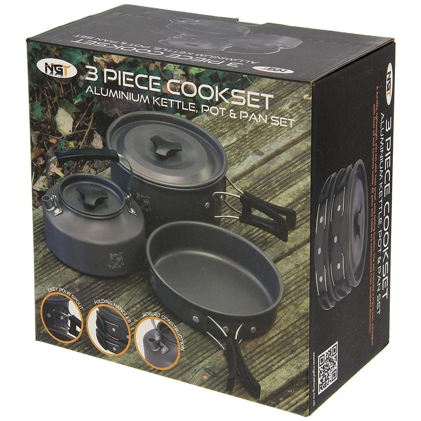 NGT Aluminium Outdoor Cook Set - 1.1 litre Kettle, Pot and Pan in Gun Metal - Image 4