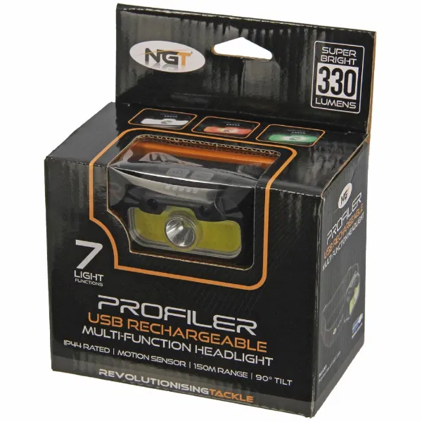 NGT Profiler Headlight - 330 Lumens USB Rechargeable Motion Sensor Headlight with Case