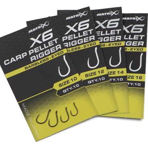 Matrix X6 Carp Pellet Rigger Barbless Eyed Hooks
