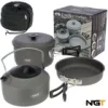 NGT Aluminium Outdoor Cook Set - 1.1 litre Kettle, Pot and Pan in Gun Metal