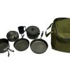 1x Cookware Bundle in Trakker Bag - 2 Pans, 2 Pots, 1 Kettle, 1 Mug - S161 - PRE LOVED