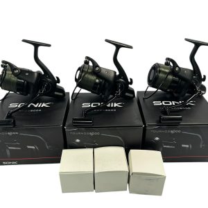 3x Sonik Tournos 8000 Reels with Spare Spools in Boxes - PRE LOVED