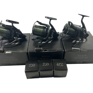 3x Daiwa Basia 45 SCW QD with Spare Spools And Custom Handles In Boxes - PRE LOVED