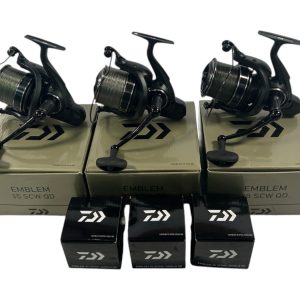3x Daiwa Emblem 35 SCW QD with Spare Spools in Boxes - PRE LOVED