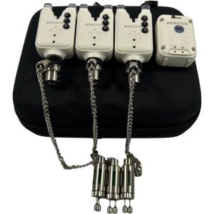 3x Rippton Bite Keeper Alarms with Stainless Bobbins and Chains with Recevier in Case - F10 - PRE LOVED