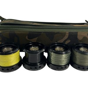 4x Sonik Tournos 8000 Spare Spools in Fox Camolite Spool Case - G19 - PRE LOVED
